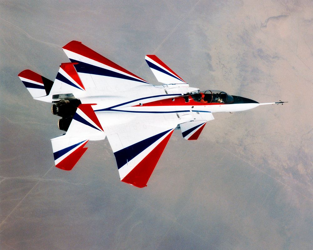 The F-15 ACTIVE in flight above the Mojave desert, 14 Apr 1998. Original from NASA. Digitally enhanced by rawpixel.