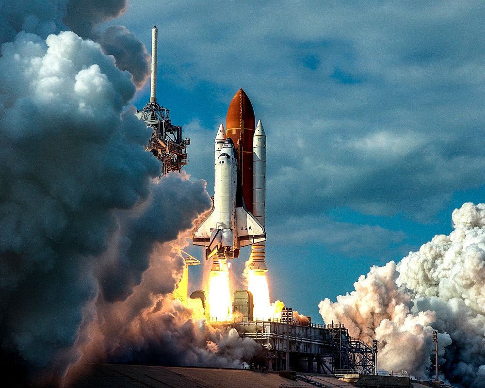 Space Shuttle Columbia climbs into orbit from Launch Pad 39B on Nov. 19, 1996. Original from NASA. Digitally enhanced by…