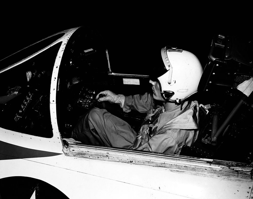 Test pilot in cockpit at Langley Research Center(LaRC) in Hampton, Virginia, United States. Original from NASA. Digitally…