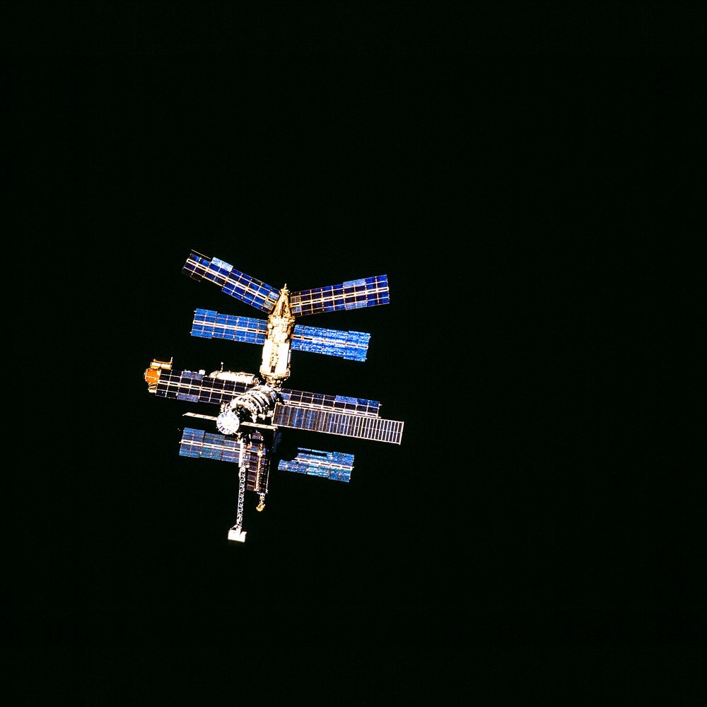 Russia's Mir Space Station during a final fly-around on March 28, 1996. Original from NASA. Digitally enhanced by rawpixel.