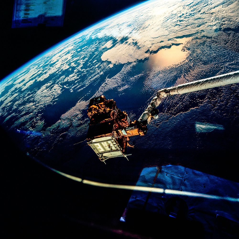 View of the SPARTAN satellite during its release into orbit. Original from NASA. Digitally enhanced by rawpixel.