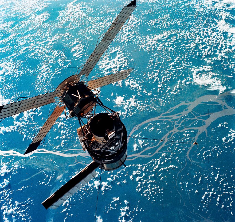 Skylab 3, Skylab as the CM moves in for dockingOriginal from NASA. Digitally enhanced by rawpixel.