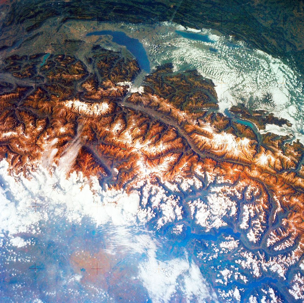 Snow covered Alps of France, Italy, and Switzerland. Original from NASA. Digitally enhanced by rawpixel.