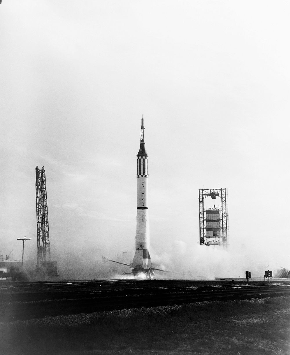 Mercury-Redstone 4 launch of Virgil I. Grissom on July 21, 1961, from Cape Canaveral, Florida. Original from NASA. Digitally…