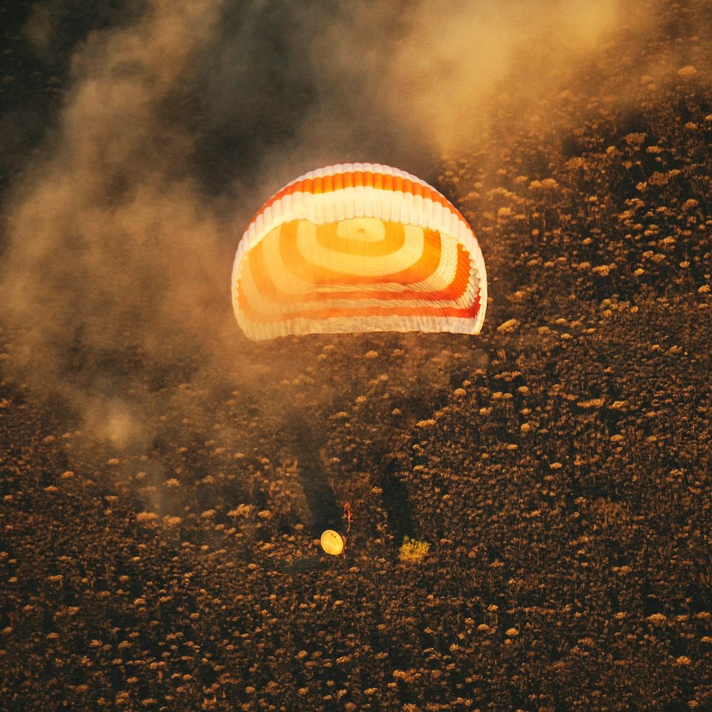The Soyuz TMA-20M spacecraft is seen as it lands with Expedition 48 crew members near the town of Zhezkazgan, Kazakhstan…