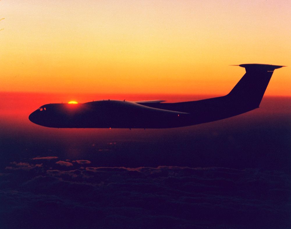 C-141 KAO returning home to Ames at sunrise. Original from NASA. Digitally enhanced by rawpixel.