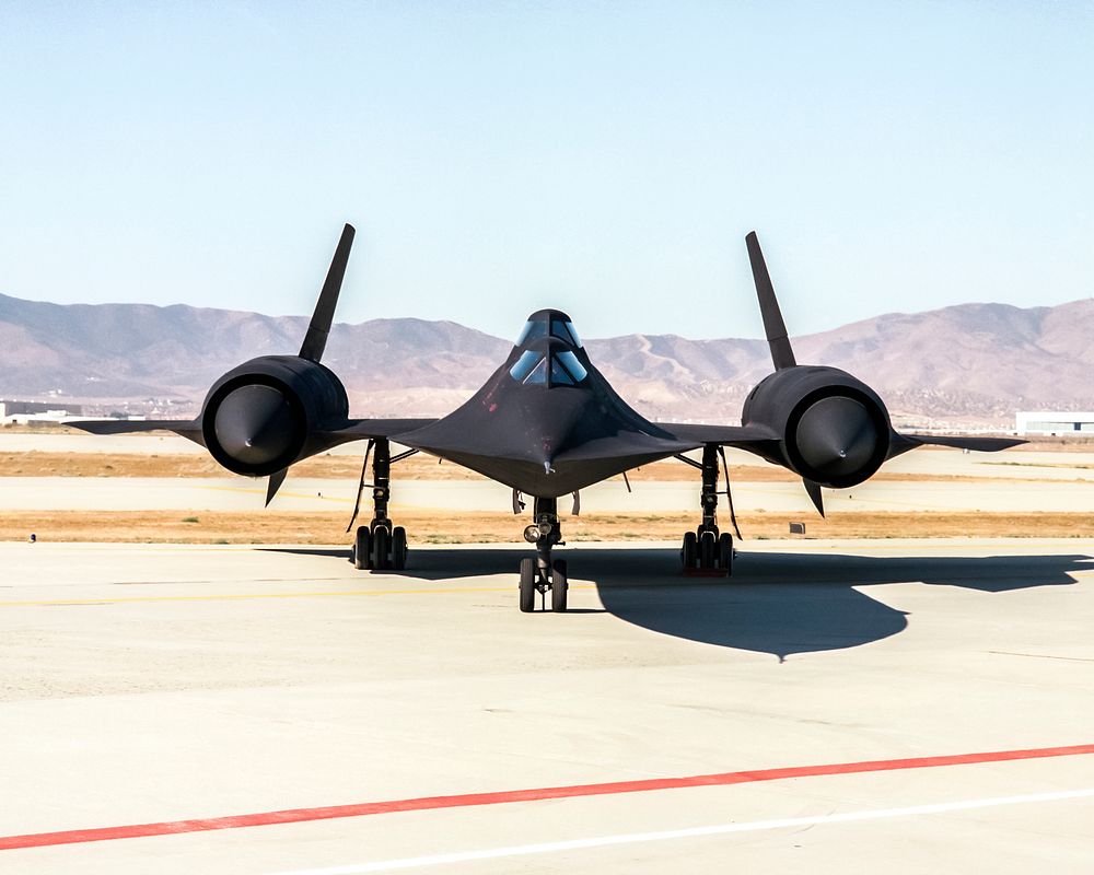 Head-on view of NASA's SR-71B on the ramp at the Air Force's Plant 42 in Palmdale, California. July 24th, 1991. Original…