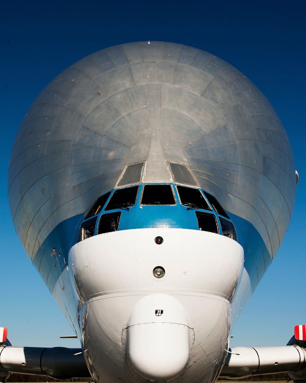 Front view of NASA&rsquo;s Super Guppy aircraft after it touched down at Mansfield&rsquo;s Lahm Airport in November, 2015.…