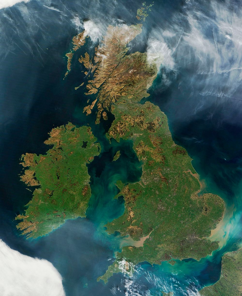 Nearly cloud-free view of Great Britain and Ireland was acquired by the Moderate Resolution Imaging Spectroradiometer aboard…