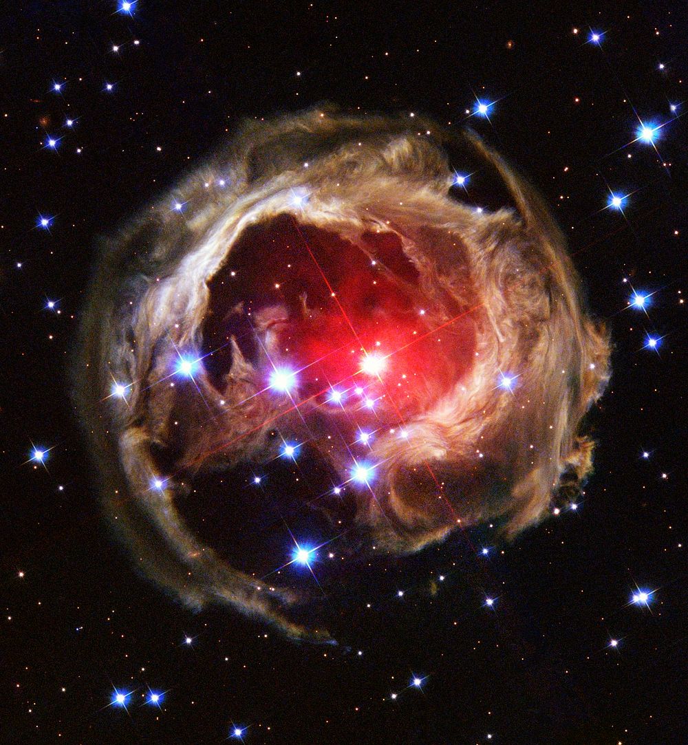 Light Echo illuminates dust around supergiant star V838 Monocerotis. Original from NASA. Digitally enhanced by rawpixel.
