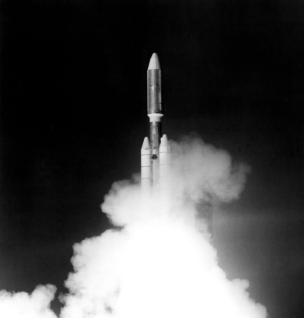 This photograph from Sept. 5, 1977, shows the launch of NASA's Voyager 1 spacecraft from NASA's Kennedy Space Center at Cape…