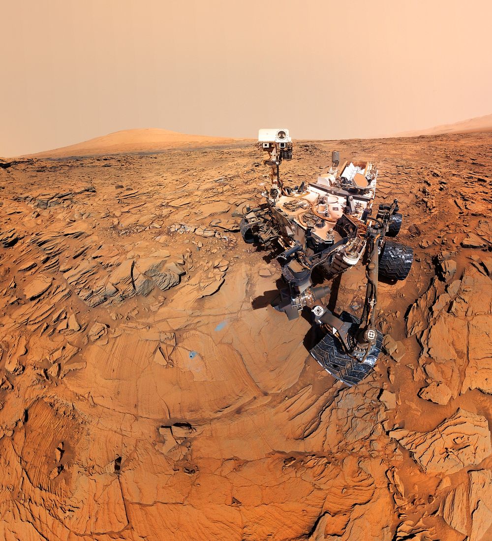 A self-portrait of NASA's Mars rover shows the vehicle at a drilled sample site called "Okoruso," on the "Naukluft Plateau"…