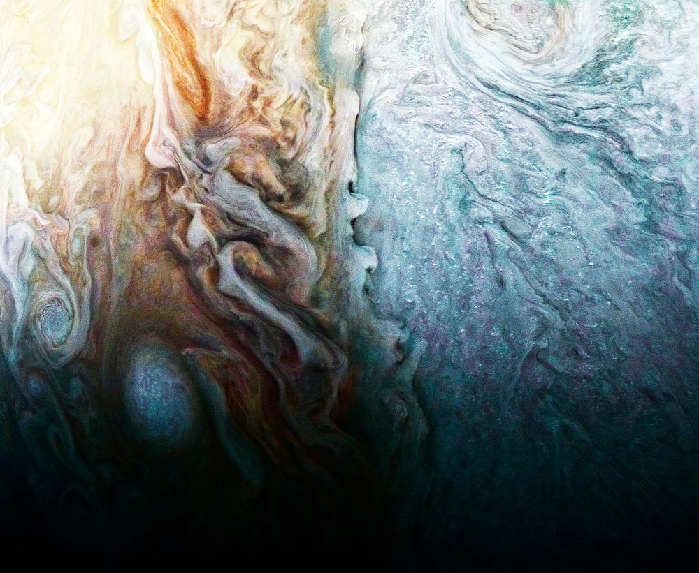 A feature on Jupiter where multiple atmospheric conditions appear to collide. Original from NASA. Digitally enhanced by…