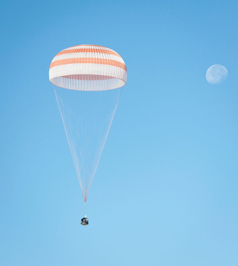 The Soyuz TMA-21 spacecraft is seen as it lands with Expedition 28 in a remote area outside of the town of Zhezkazgan…