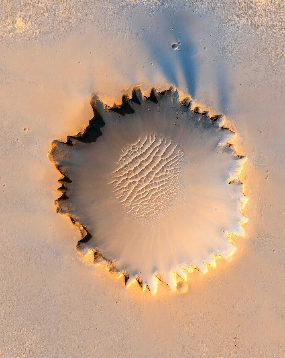 Victoria crater, an impact crater at Meridiani Planum, near the equator of Mars. Original from NASA. Digitally enhanced by…
