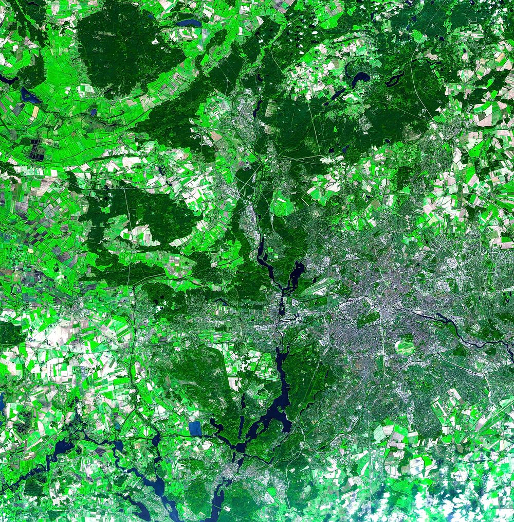 Aerial view of Berlin, acquired by NASA's Terra spacecraft. Original from NASA. Digitally enhanced by rawpixel.