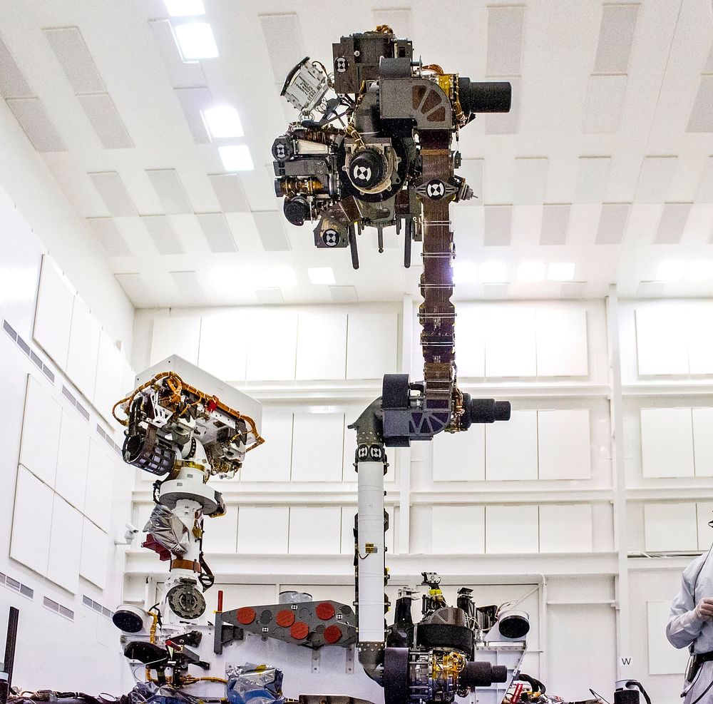 The NASA Mars Science Laboratory rover, Curiosity, was taken during testing on June 3, 2011. The turret at the end of…