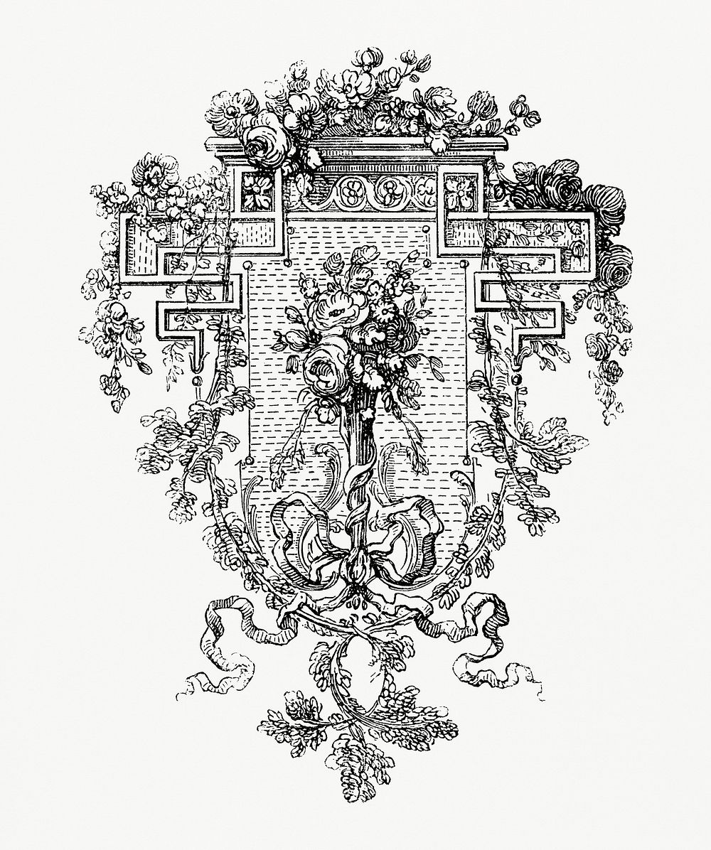 Vintage illustration of Floral crest design