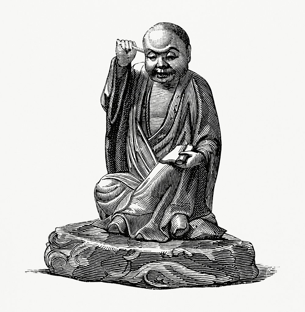 Vintage illustration of Oriental Buddhist Monk