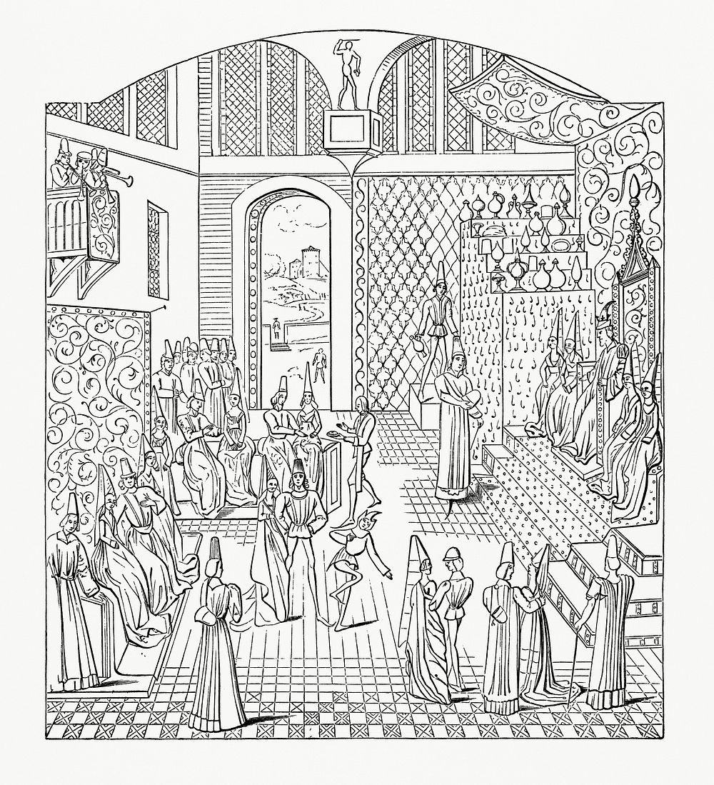 Interior of a Hall, 15th Century (1862) from Gazette Des Beaux-Arts, a French art review. Digitally enhanced from our own…