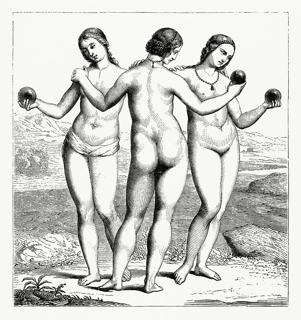 The Three Graces-Painting of the Lord Ward Gallery (1862) from Gazette Des Beaux-Arts, a French art review. Digitally…