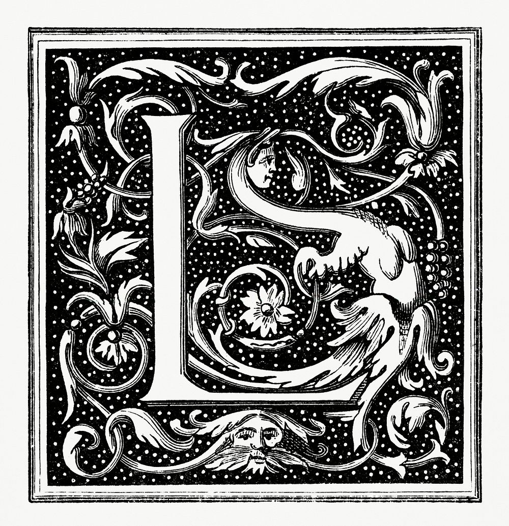 Elegant Initial of a Letter L (1862) from Gazette Des Beaux-Arts, a French art review. Digitally enhanced from our own…