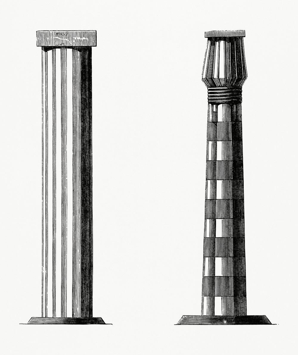 Column and a Pillar of Beni-Hassan (1862) from Gazette Des Beaux-Arts, a French art review. Digitally enhanced from our own…