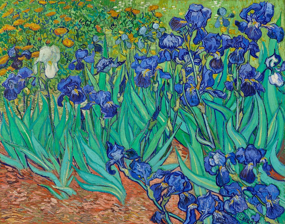 Vincent Van Gogh's Irises (1889). Famous painting, original from the J. Paul Getty Museum. Digitally enhanced by rawpixel.