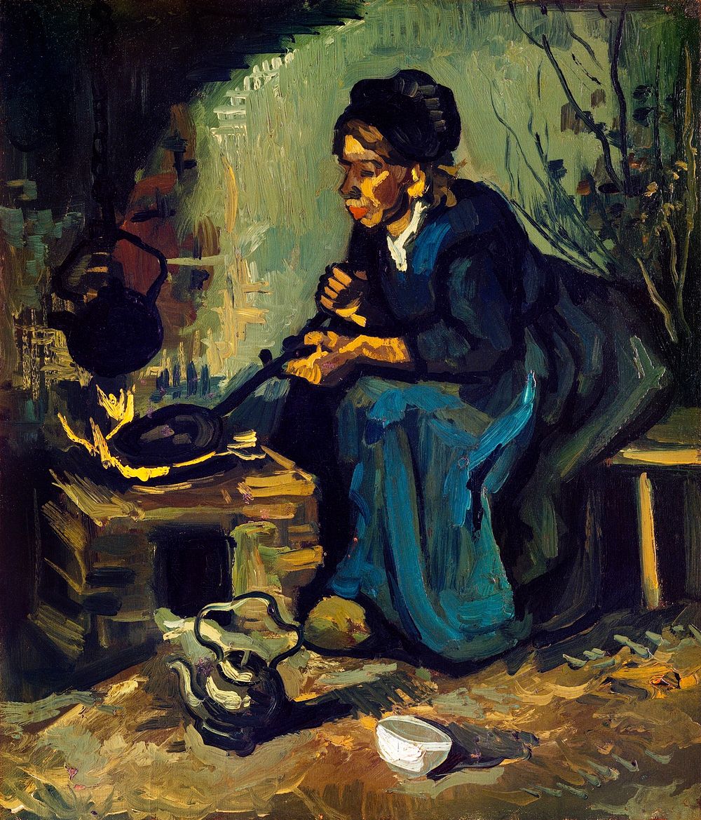 Peasant Woman Cooking by a Fireplace (1885) by Vincent Van Gogh. Original from the MET Museum. Digitally enhanced by…