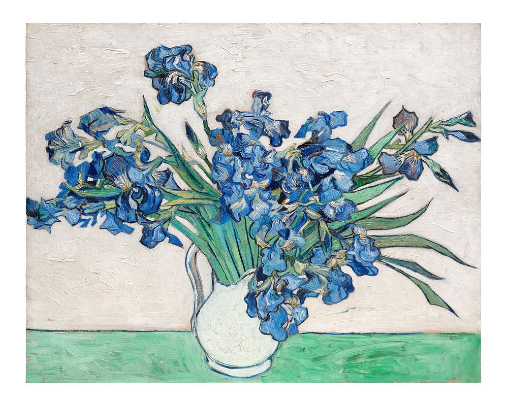Irises vintage illustration wall art print and poster design remix from original artwork by Vincent van Gogh.