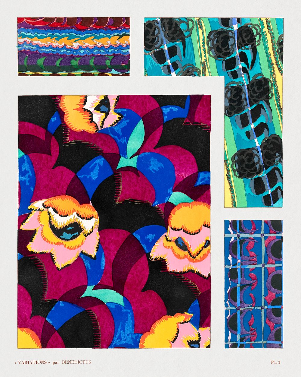 Colorful vintage art deco pattern, variations 13 from our own Variations Quatre-Vingt-Six Motifs D&eacute;coratifs En Vingt…