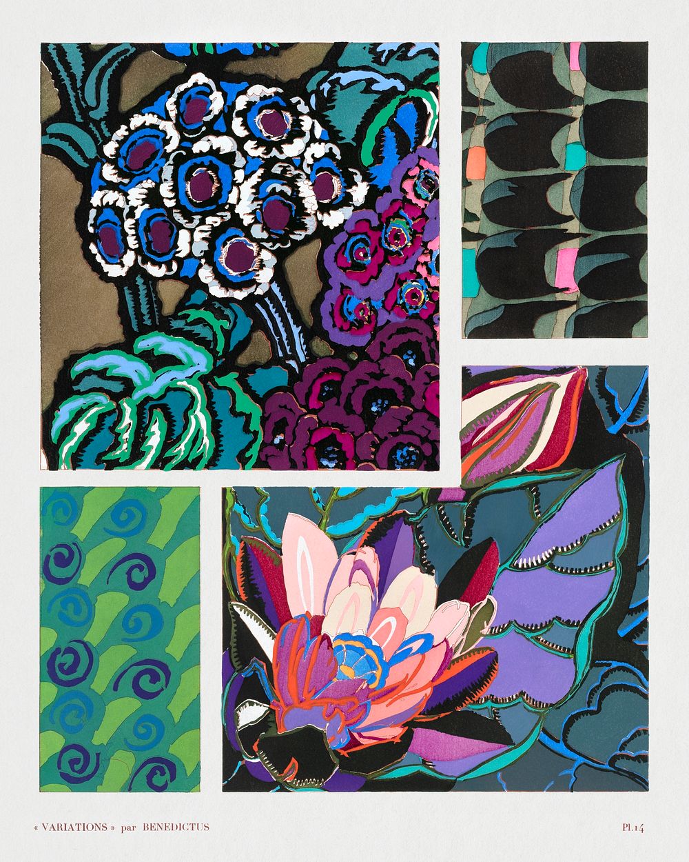 Geometric floral motifs, variations 14 from our own Variations Quatre-Vingt-Six Motifs D&eacute;coratifs En Vingt Planches…