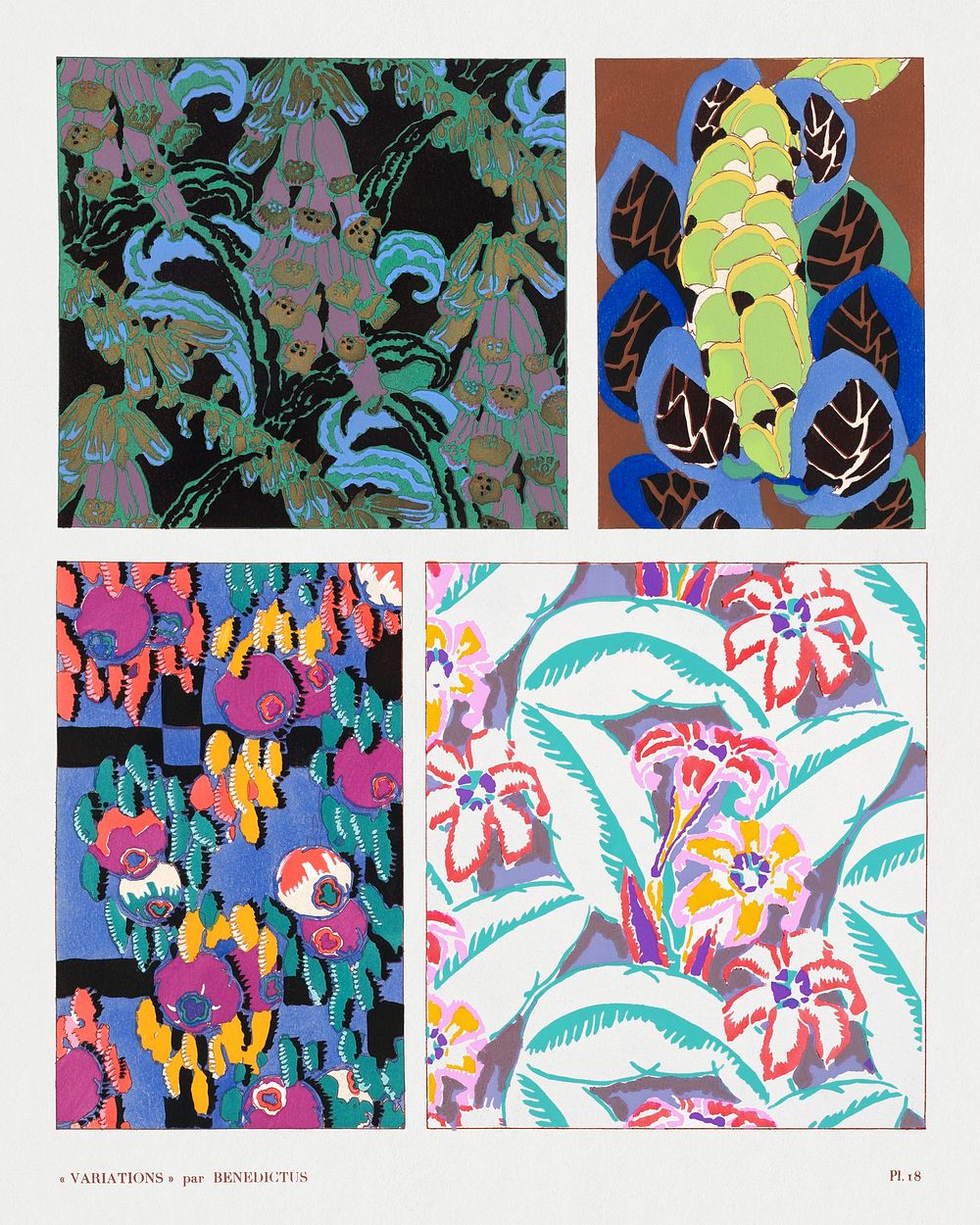Floral vintage art deco pattern, variations 18 from our own Variations Quatre-Vingt-Six Motifs D&eacute;coratifs En Vingt…