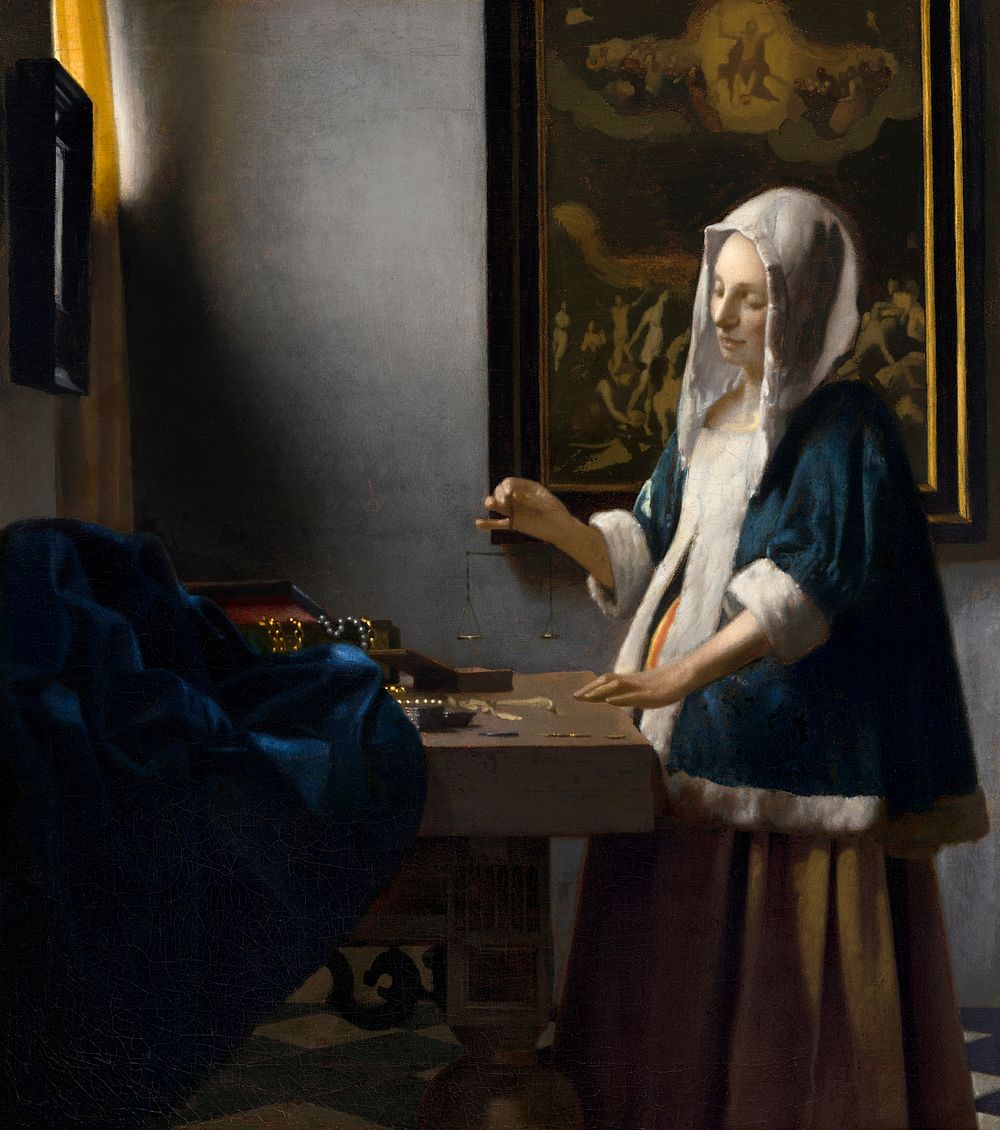 Woman Holding a Balance (ca. 1664) by Johannes Vermeer. Original from the National Gallery of Art. Digitally enhanced by…