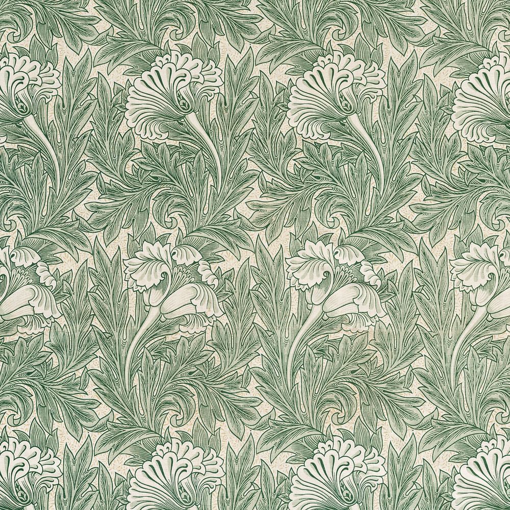 William Morris's vintage Green tulip flower pattern illustration, famous pattern wallpaper design, remix from the original…