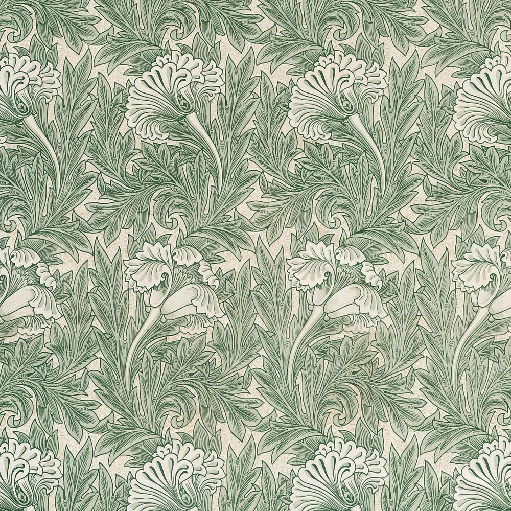 William Morris's vintage green tulip flower pattern vector, famous pattern vector, remix from the original artwork
