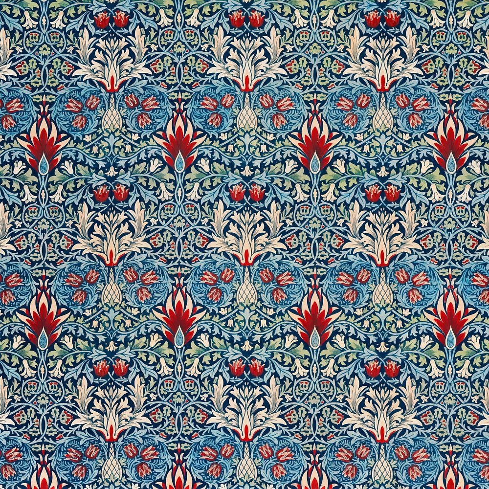 William Morris's vintage snake's head fritillary flower famous pattern vector, remix from the original artwork