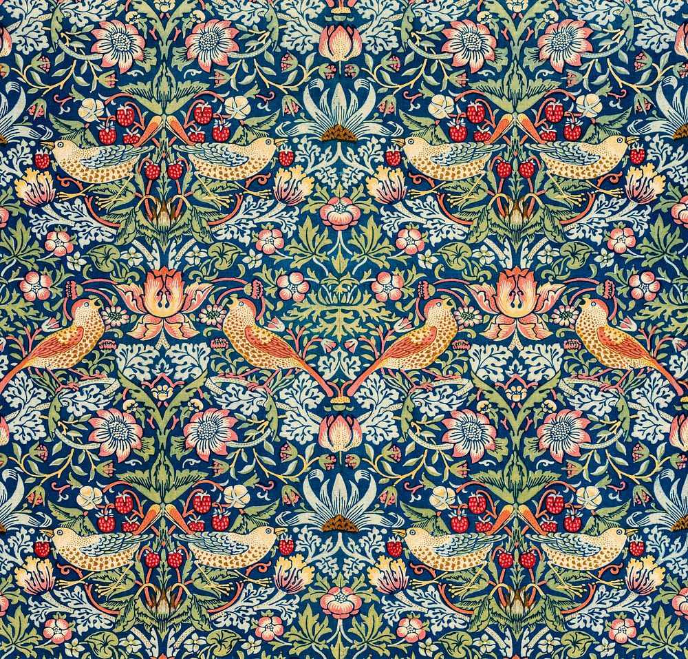 William Morris's (1834-1896) Printed Fabric: Strawberry Thief famous pattern. Original from The Cleveland Museum of Art.…