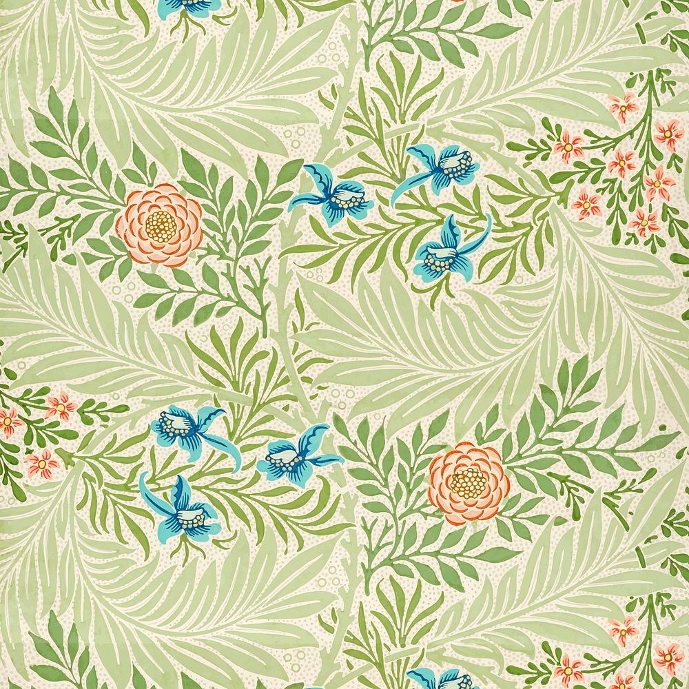 William Morris's vintage pink and blue flower vector, famous pattern wallpaper design, remix from the original artwork