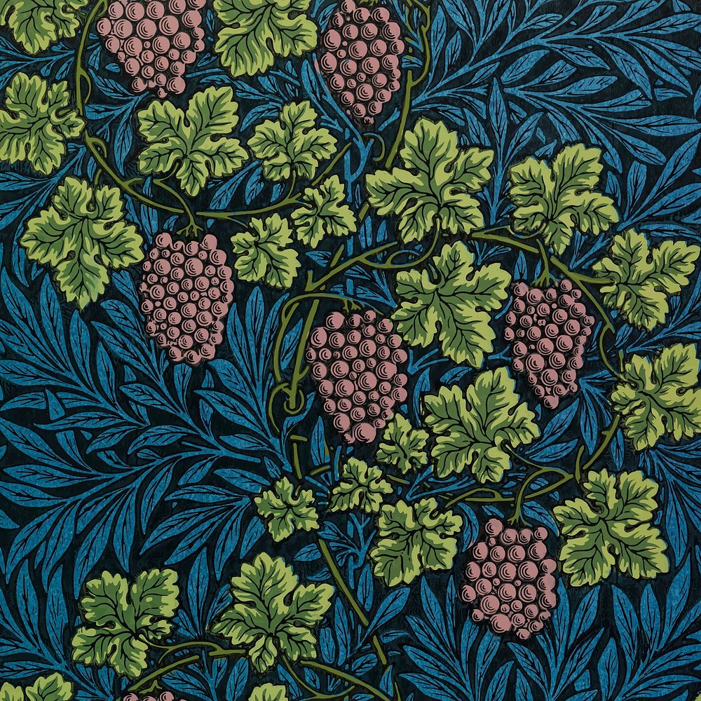 William Morris's vintage grapes and vines pattern vector, famous pattern vector, remix from the original artwork