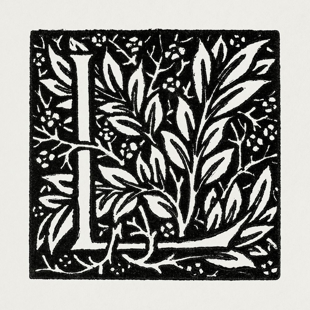 Love is Enough&ndash;Initial letter &ldquo;L&rdquo; entwined with Laurel Leaves (1866&ndash;1867) by William Morris.…