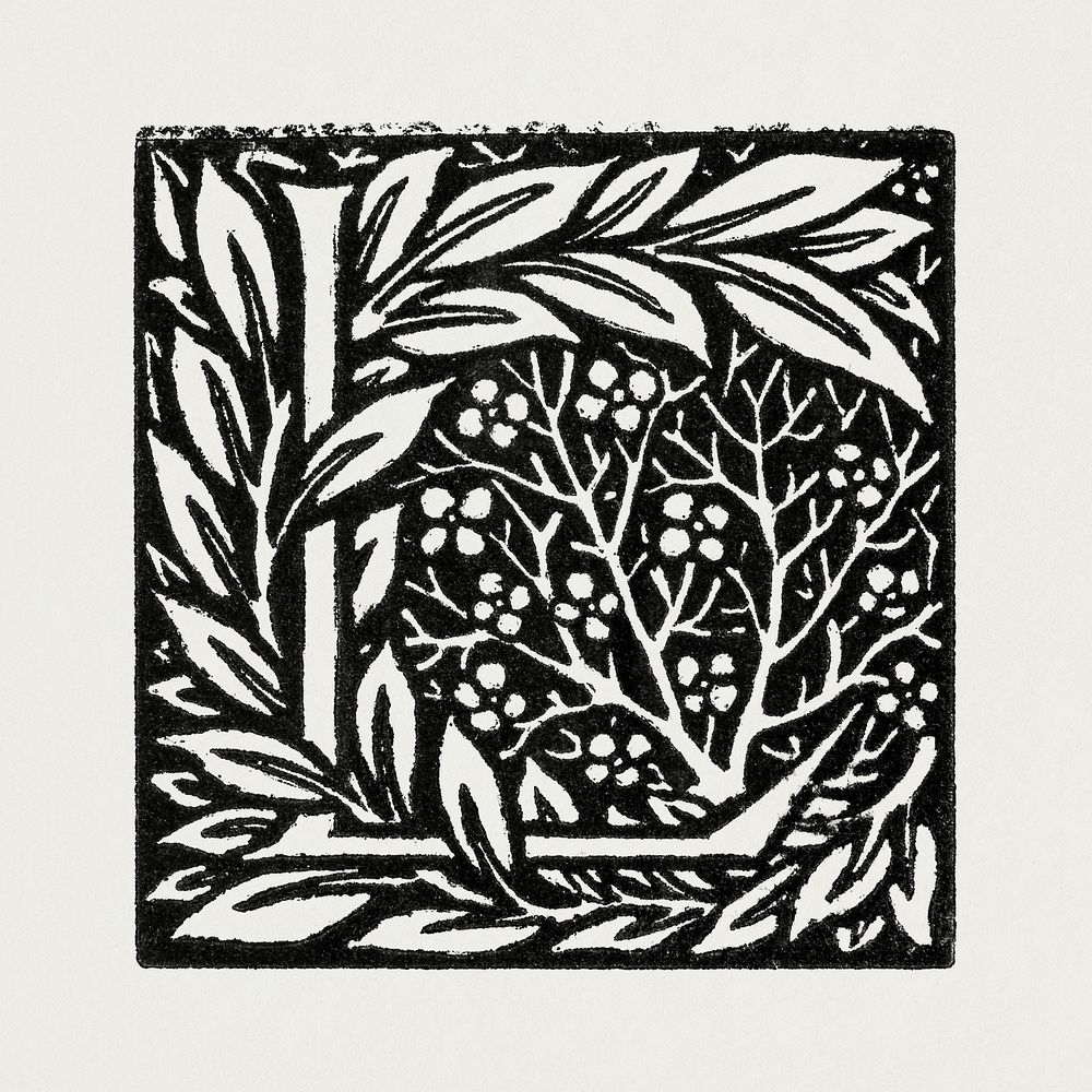 Love is Enough - Initial letter 'L' entwined with Laurel Leaves (1866&ndash;1867) by William Morris. Original from The…