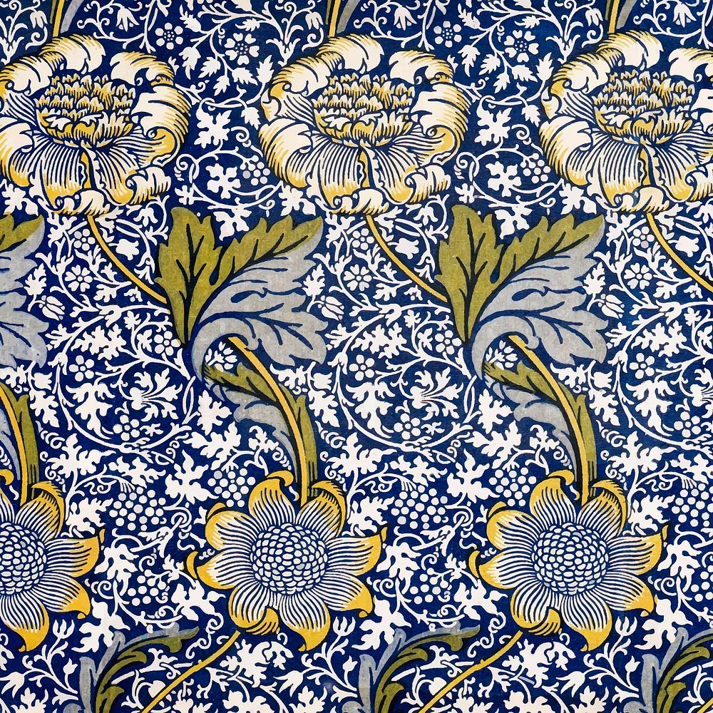 William Morris's vintage chrysanthemum flower pattern vector, famous pattern vector, remix from the original artwork