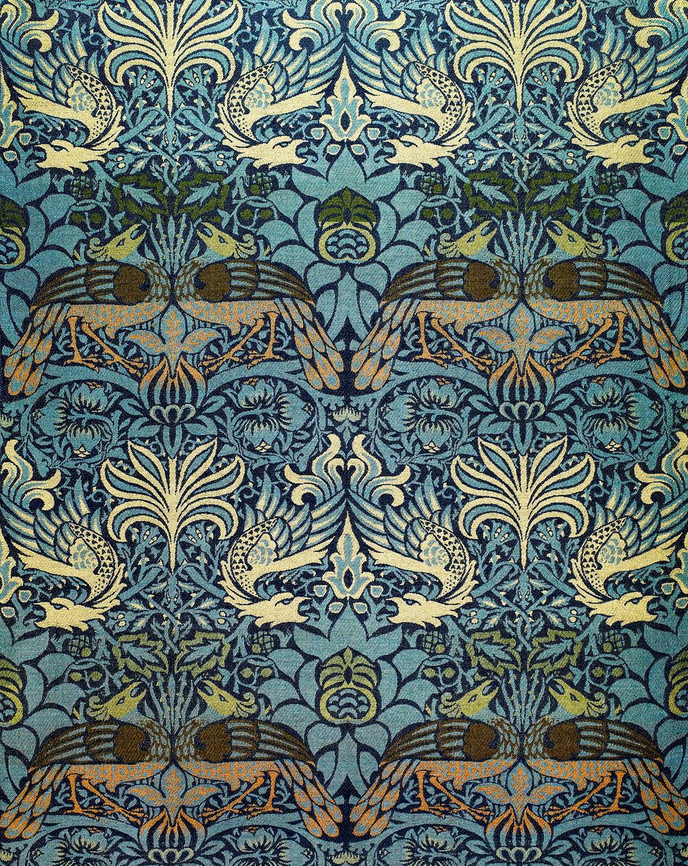 William Morris's (1834-1896) Woven woolen fabric: Peacock and Dragon, famous pattern. Original from The Birmingham Museum.…