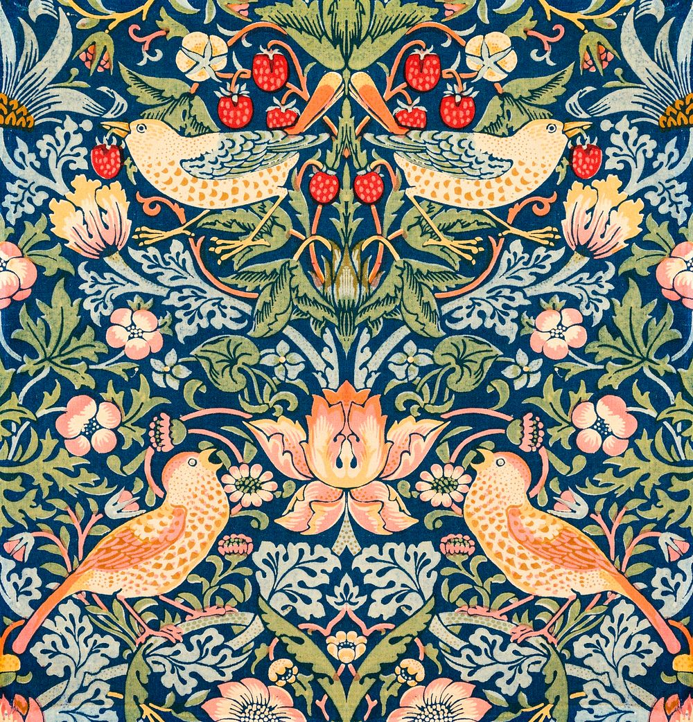 William Morris's famous Strawberry Thief pattern (1883). Original from The Smithsonian Institution. Digitally enhanced by…