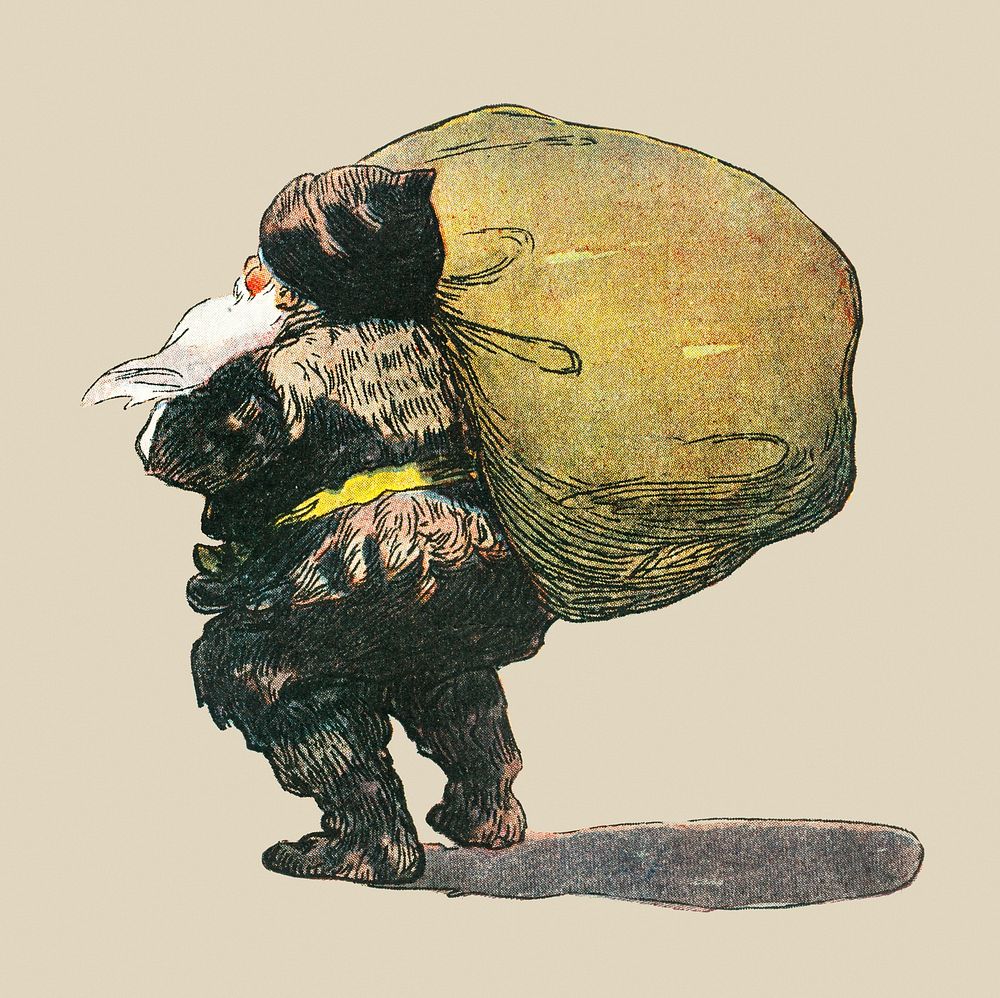 Elf carrying a bag of presents illustration