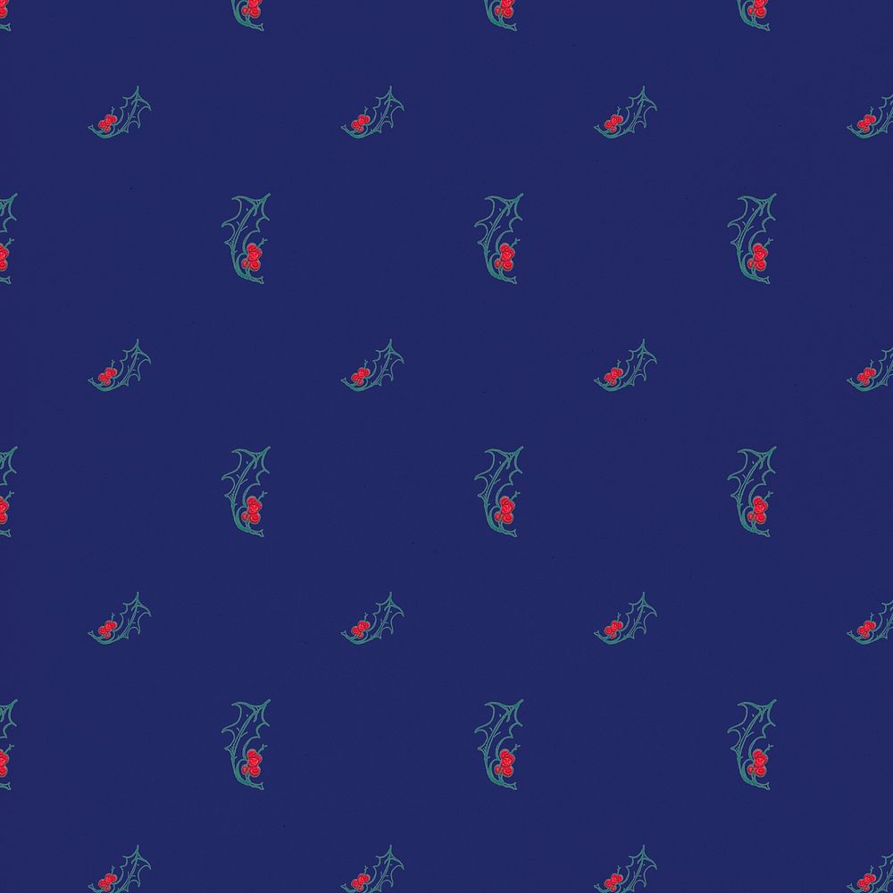 Christmas red berry with leaf pattern in blue background
