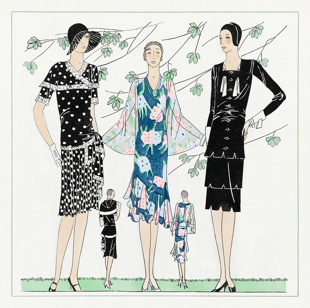 Afternoon dresses (1929) fashion illustration in high resolution by Paul Poiret and Martial et Armand. Original from the…