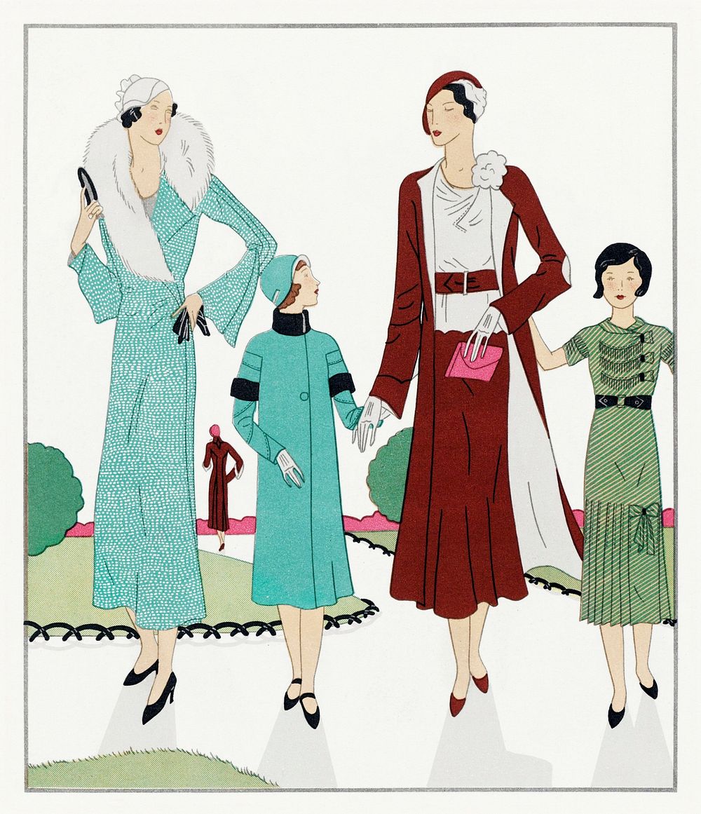 Wool coat (1931) fashion illustration in high resolution by Mirande, Hippolyte Cros and Ardanse. Original from the…