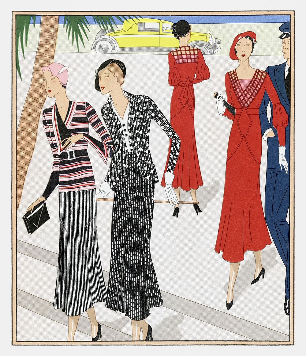Day dresses (1932) fashion illustration in high resolution by Noxa and Aine-Montaill&eacute;. Original from the Rijksmuseum.…